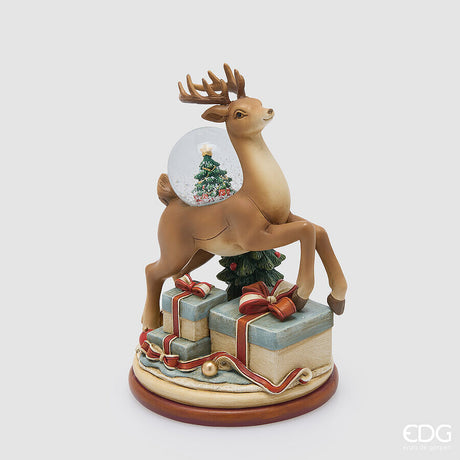EDG Enzo De Gasperi Sphère d'Eau Noël Cadeaux avec Renne H18,5 Ø12 cm Noisette – Décoration de Noël
