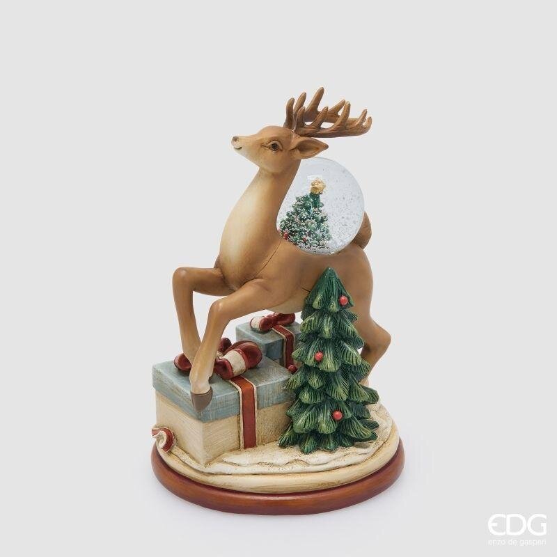 EDG Enzo De Gasperi Sphère d'Eau Noël Cadeaux avec Renne H18,5 Ø12 cm Noisette – Décoration de Noël