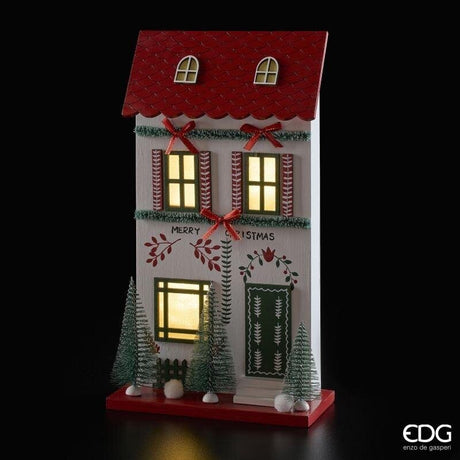EDG Enzo De Gasperi Diorama Petite Maison Noël LED H36 cm Blanc Rouge – Décoration de Noël