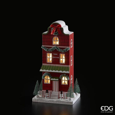 EDG Enzo De Gasperi Diorama Petit Chalet Noël LED H27,5 cm Vert Rouge – Décoration de Noël