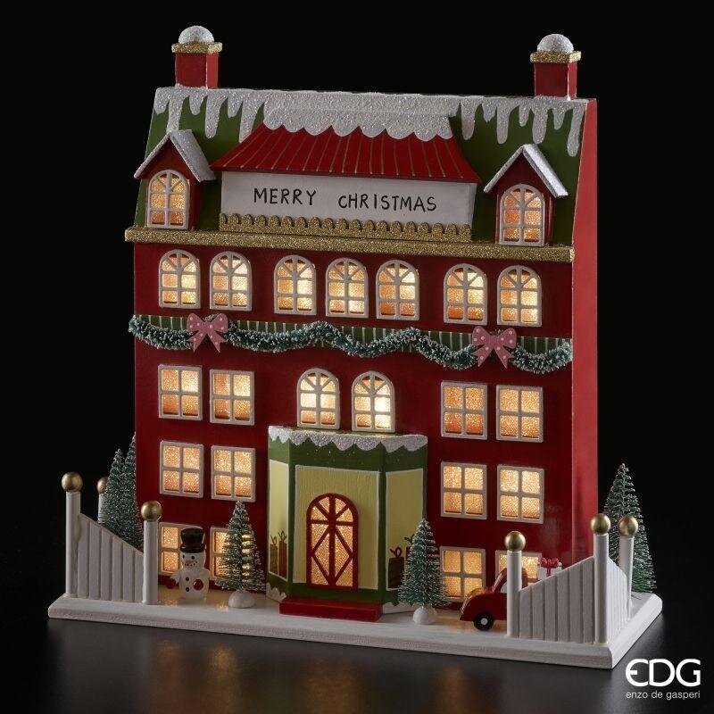 EDG Enzo De Gasperi Diorama Casetta Natalizia con LED H33x33x12 cm Rosso Scuro – Decorazione di Natale