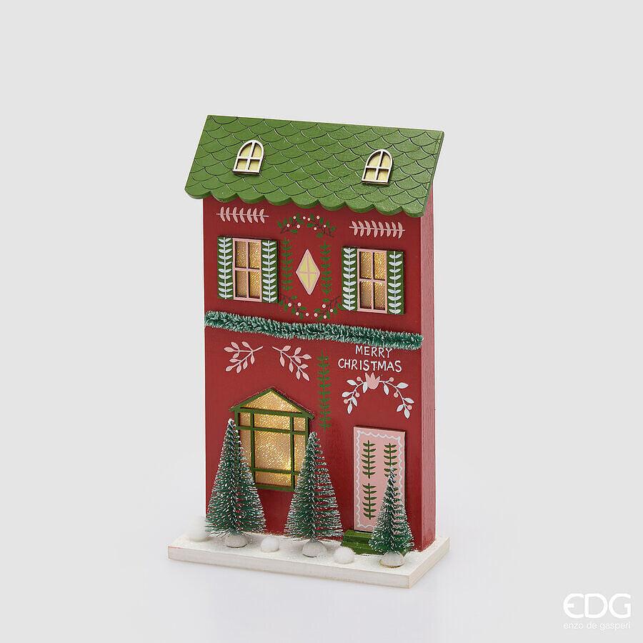 EDG Enzo De Gasperi Diorama Casetta Natalizia LED H27,5x16,5x7,5 cm Rosso Mix – Decorazione di Natale