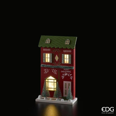 EDG Enzo De Gasperi Diorama Maison de Noël LED H27,5x16,5x7,5 cm Rouge Mix – Décoration de Noël