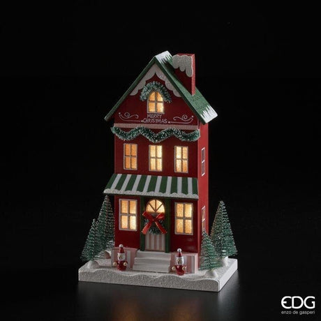 EDG Enzo De Gasperi Petite Maison de Noël LED en Bois H27,5 cm Vert Rouge – Décoration de Noël