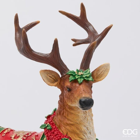 EDG Enzo De Gasperi Renne Noël avec Guirlande H44x32x14,5 cm Noisette – Décoration de Noël