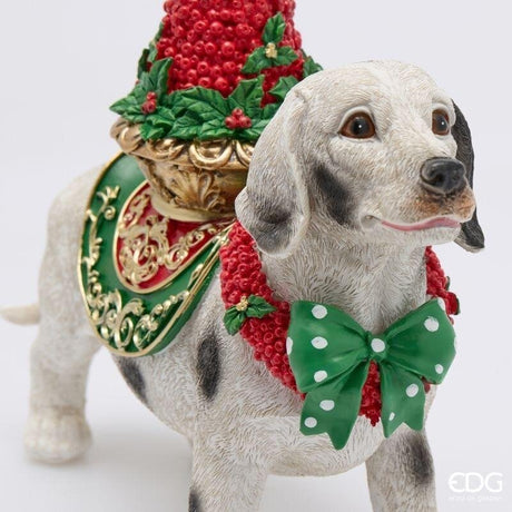 EDG Enzo De Gasperi Chien Dalmatien avec Sapin H27x30x10,5 cm Blanc Rouge – Décoration de Noël