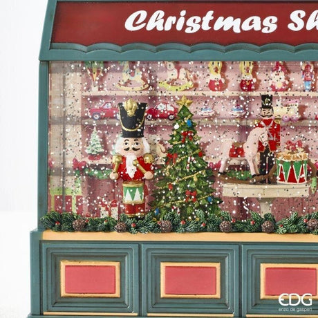 EDG Enzo De Gasperi Boutique de Noël LED H22x22x8 cm Vert Rouge avec Musique, Mouvement et Lumières – Décoration de Noël