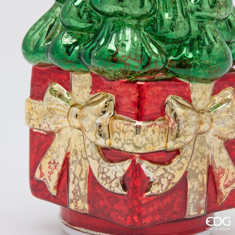 EDG Enzo De Gasperi Pino Twist Regalo LED H30x12,5x12,5 cm Vert Rouge avec Mouvement – Décoration de Noël