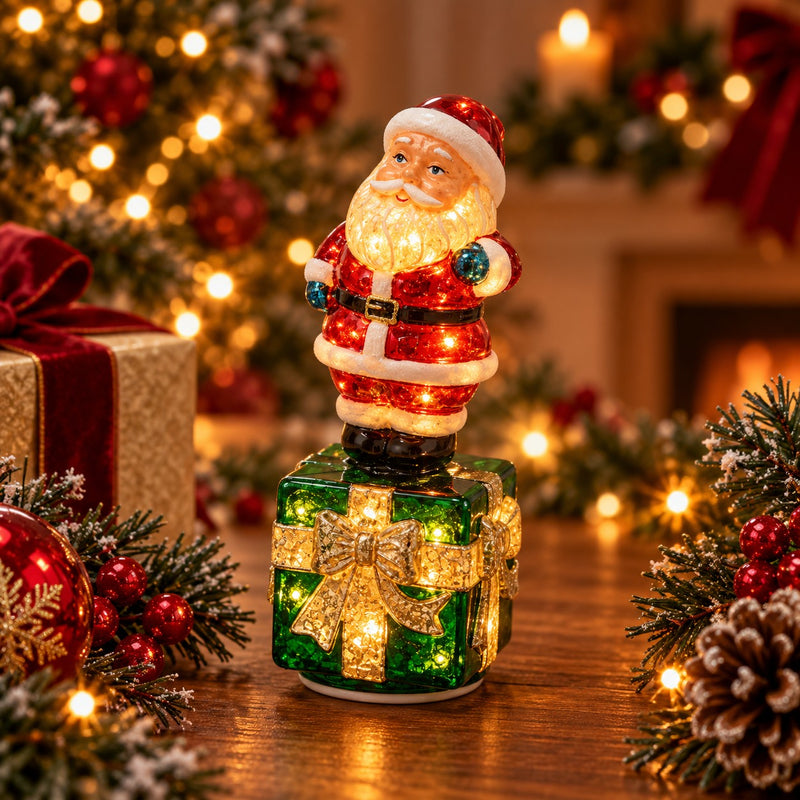 EDG Enzo De Gasperi Babbo Natale Twist avec LED et Mouvement Blanc Rouge 11,5x11,5xH29 cm – Décoration de Noël