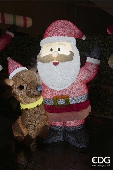 EDG Enzo De Gasperi Père Noël Gonflable avec Renne LED H180 Ø150 cm – Décoration de Noël