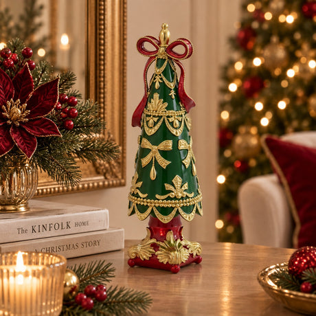 EDG Enzo De Gasperi Sapin de Noël avec Nœud H30 cm Vert Rouge – Décoration de Noël