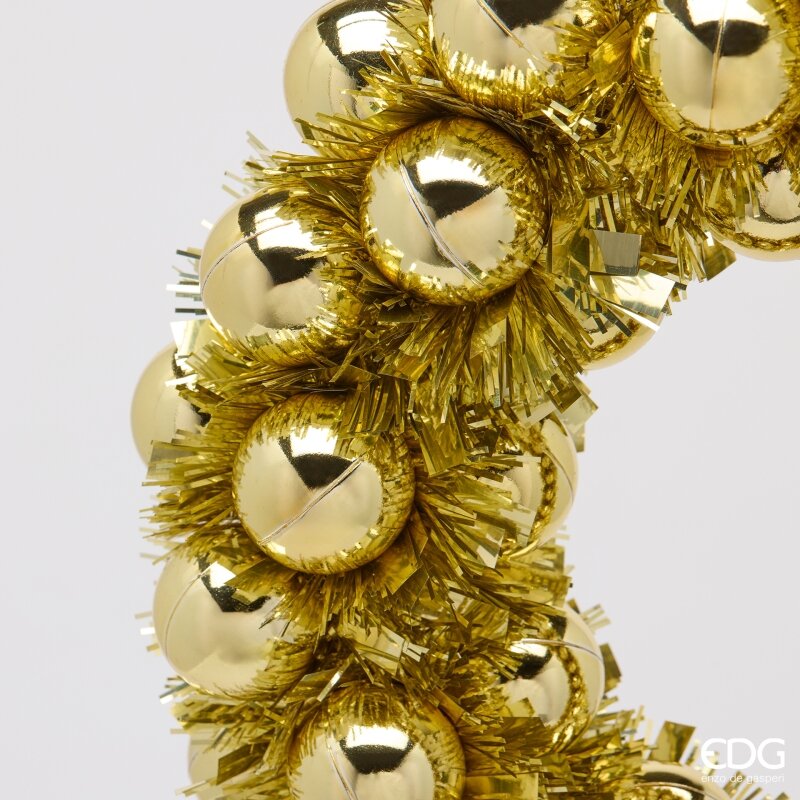 EDG Enzo De Gasperi Couronne avec Boules à Suspendre Dorée Ø32xH6,5 cm – Décoration de Noël