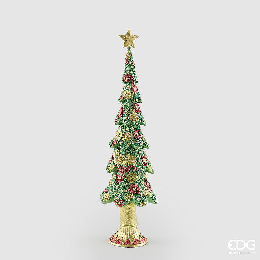 EDG Enzo De Gasperi Pino Decoglitter Green Red H47 Ø14 cm – Décoration de Noël