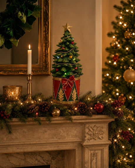EDG Enzo De Gasperi Sapin de Noël avec Tambour LED H37 Ø16 cm Vert Rouge – Décoration de Noël