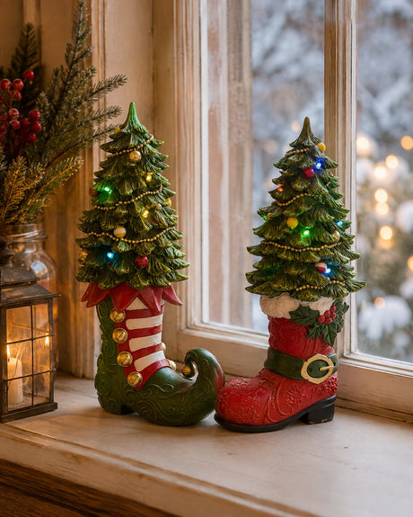 EDG Enzo De Gasperi Sapin Noël Ass. avec Botte LED H39x21x15 cm Vert Rouge – Décoration de Noël 1 Pcs