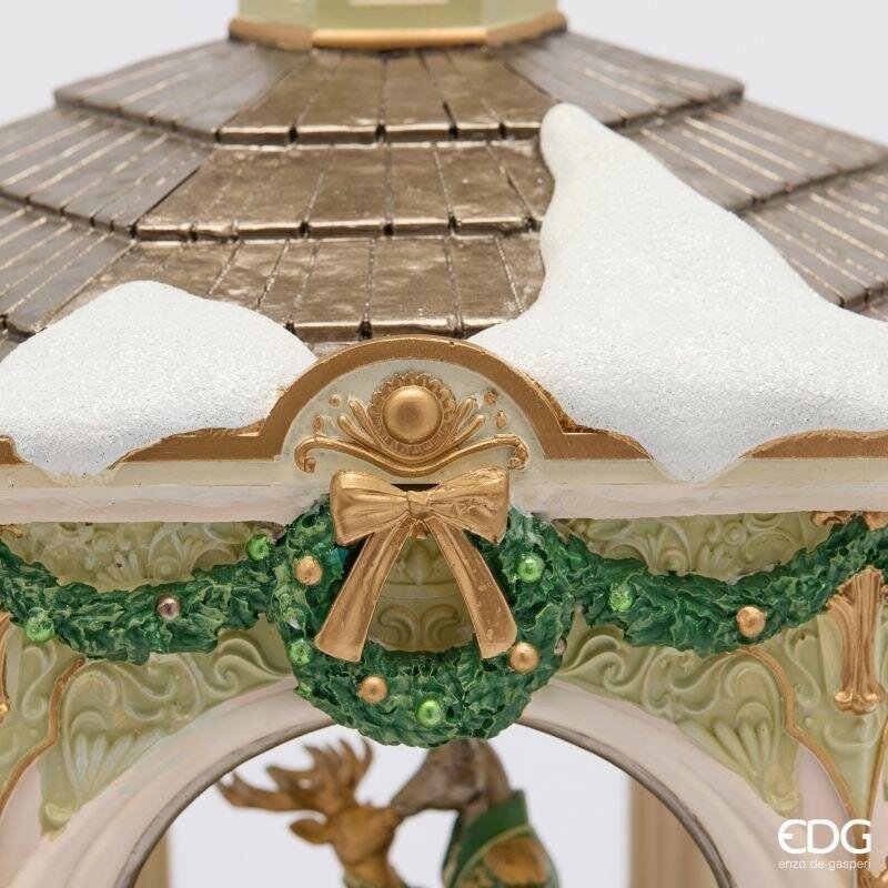 EDG Enzo De Gasperi Diorama Gazebo con Renne LED White Green H43 Ø35 cm – Decorazione di Natale