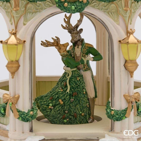 EDG Enzo De Gasperi Diorama Gazebo con Renne LED White Green H43 Ø35 cm – Decorazione di Natale