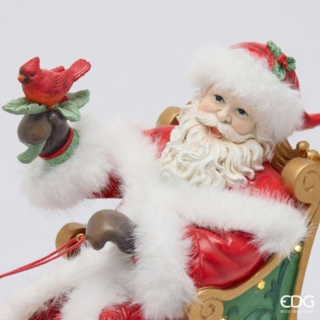 EDG Enzo De Gasperi Decoro Babbo Natale su Slitta Green Red con LED 44x15xH28 cm – Decorazione Natalizia