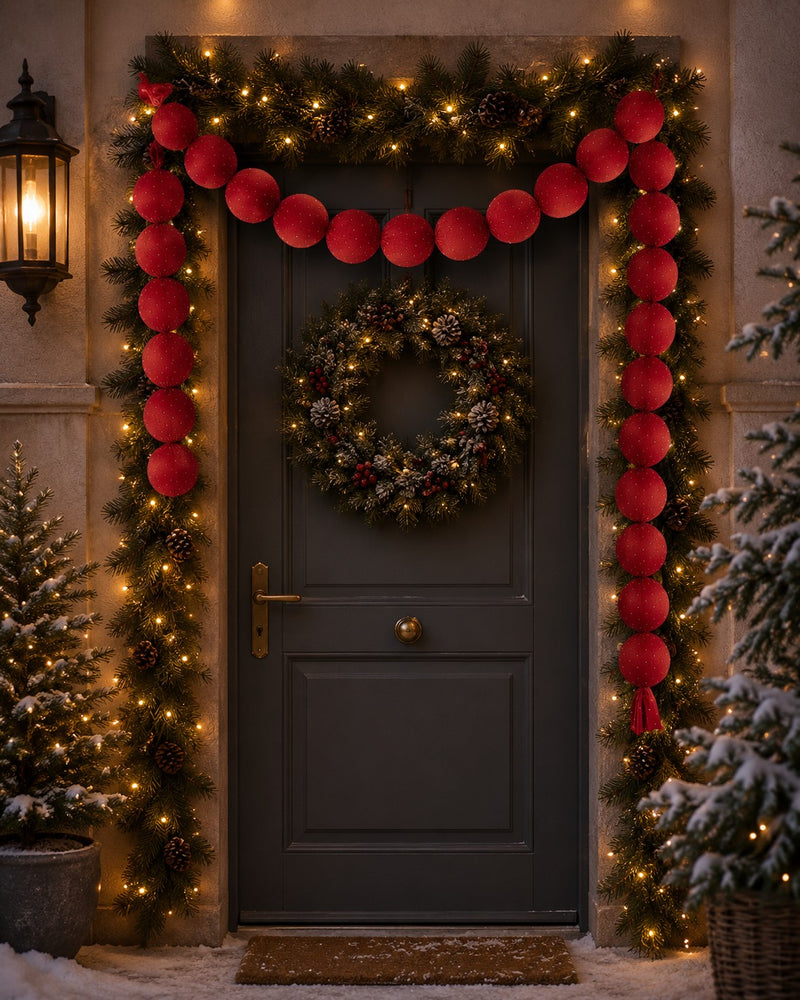 EDG Enzo De Gasperi Festone Natalizio con 17 Palle Brillanti Rosse L180 cm – Decorazione di Natale
