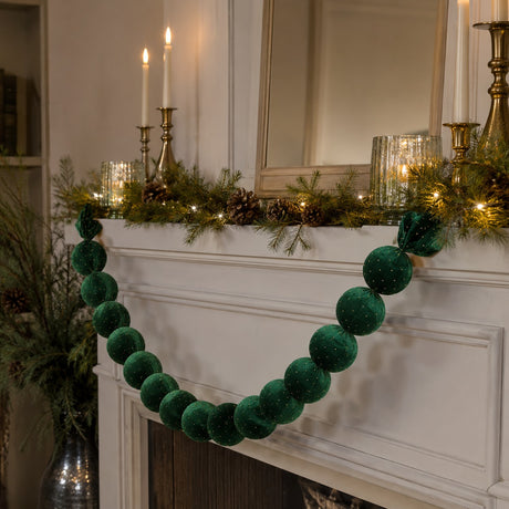 EDG Enzo De Gasperi Guirlande de Noël 20 Boules Brillantes Vert Foncé Ø8 cm L180 cm – Décoration de Noël