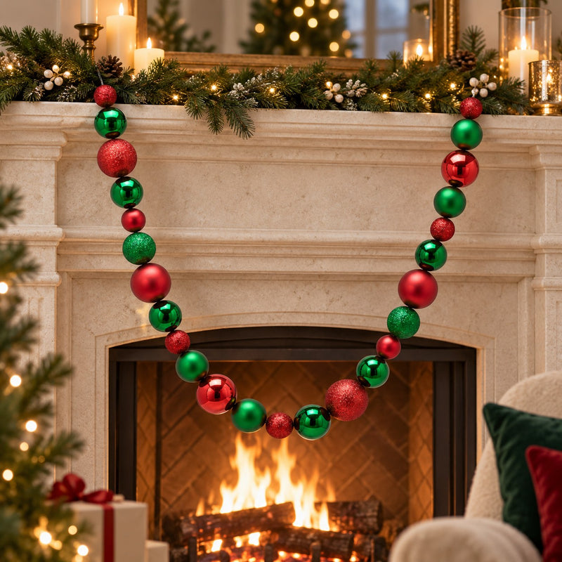 EDG Enzo De Gasperi Festone Natalizio Palle Mix 26 Palline L220 cm Verde Rosso – Decorazione di Natale