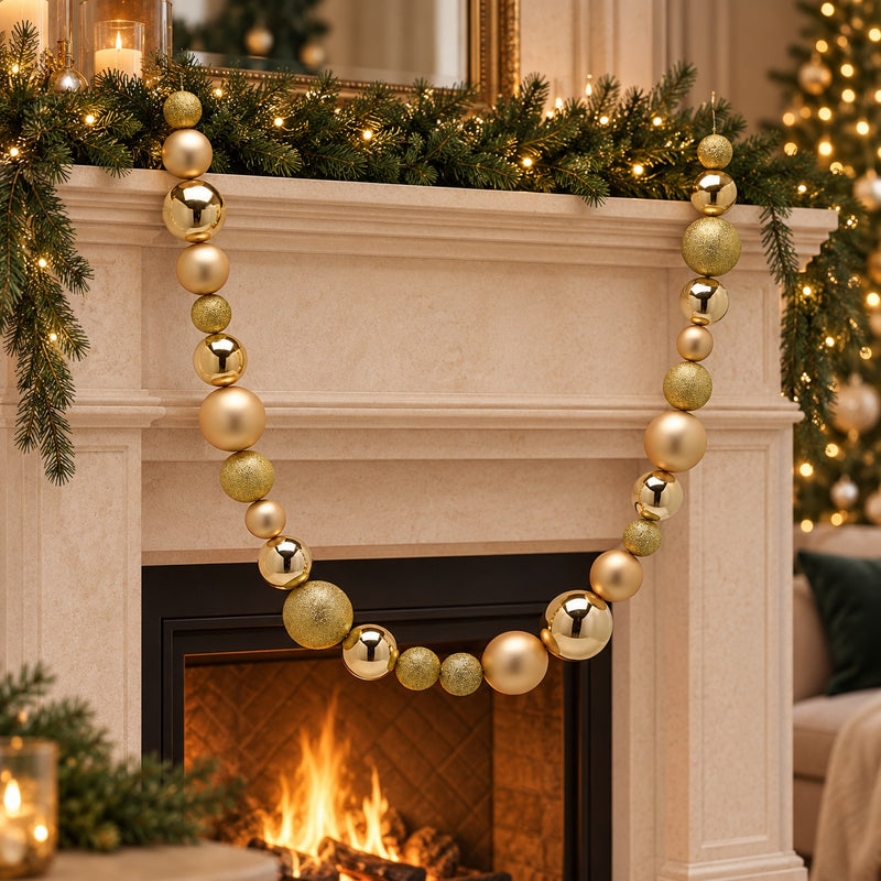 EDG Enzo De Gasperi Festone Natalizio Palle Mix 26 Palline L220 cm Oro – Decorazione di Natale