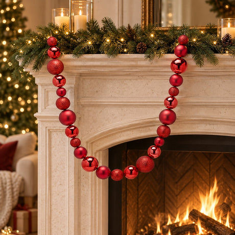 EDG Enzo De Gasperi Feston Noël Boules Mix 26 Boules L220 cm Rouge – Décoration de Noël