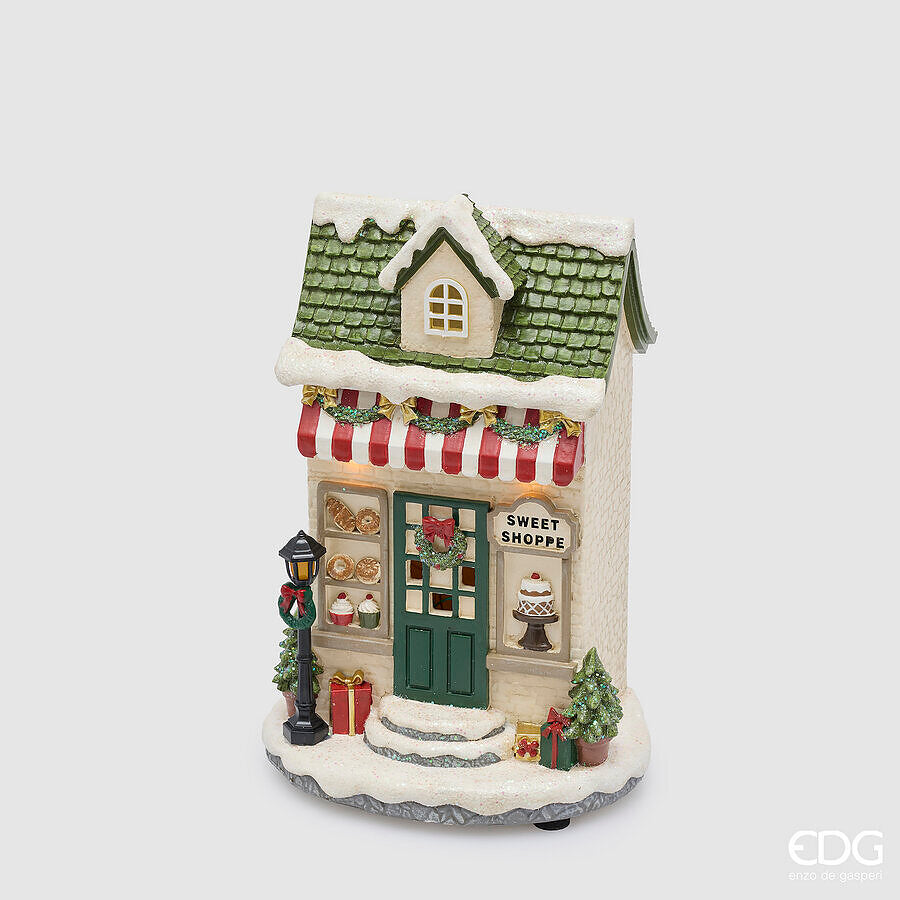 EDG Enzo De Gasperi Diorama Maisonnette de Noël Green Red avec LED 17x12xH24 cm – Décoration de Noël