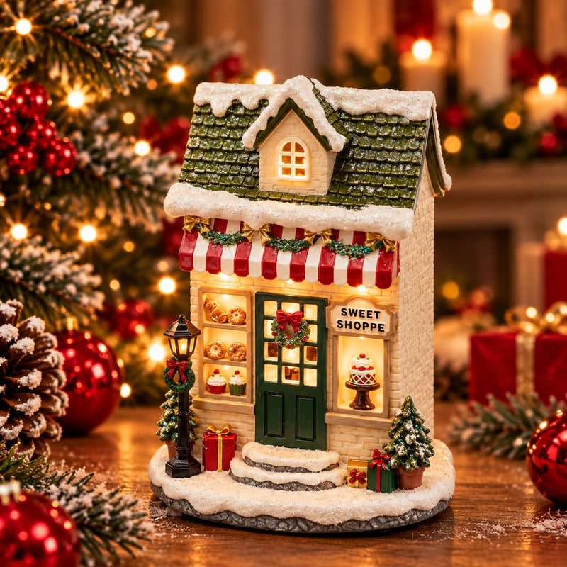 EDG Enzo De Gasperi Diorama Maisonnette de Noël Green Red avec LED 17x12xH24 cm – Décoration de Noël