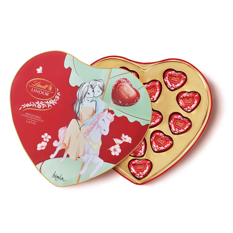Boîte de 250 g de chocolat au lait Lindt Lindor en forme de cœur