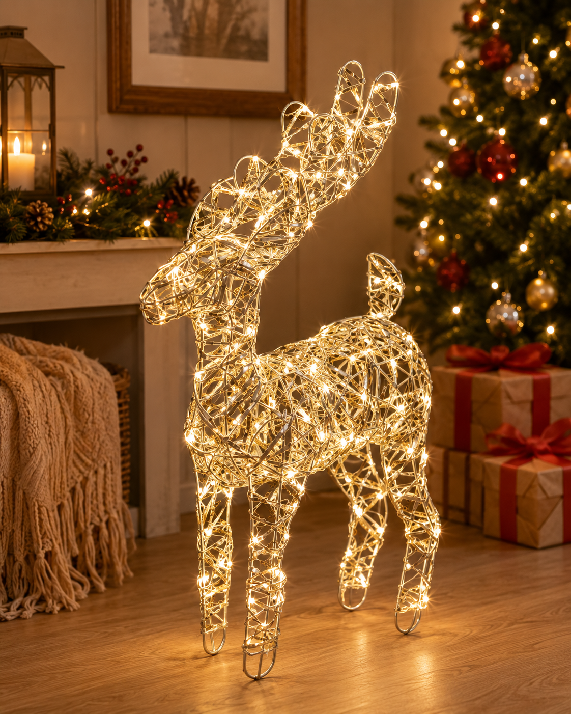 EDG Enzo De Gasperi Décoration Renne de Noël LED tressé 40 micro-LED H 37 cm L 25 cm P 12 cm IP20 Or