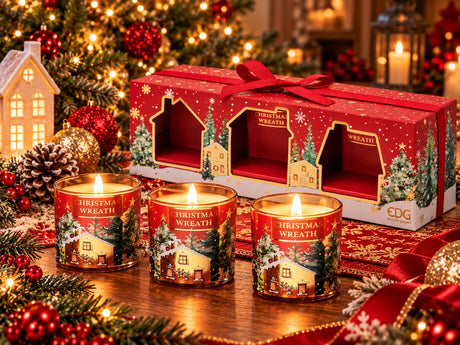 EDG Enzo De Gasperi Ensemble 3 Bougies Noel Parfumées Cidre de Pomme et Miel – Bougies de Noël