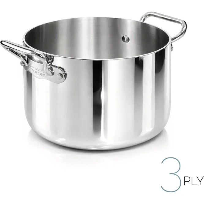 AGNELLI Faitout Haut Aluinox 3 plis 2 poignées Inox poli 28x18 cm