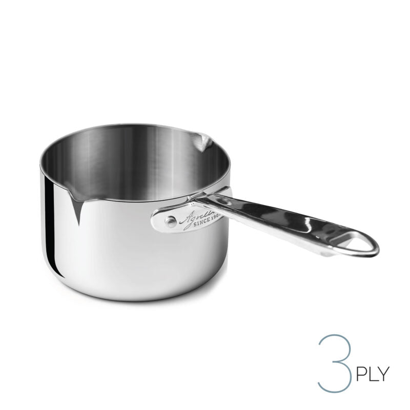 AGNELLI Casserole haute Aluinox 3 plis avec double bec verseur 12x7 cm 1 anse
