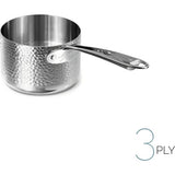AGNELLI Casseruola Alta Martellato Aluinox 3 Ply 16x12 Cm con 1 Maniglia in Acciaio Inox