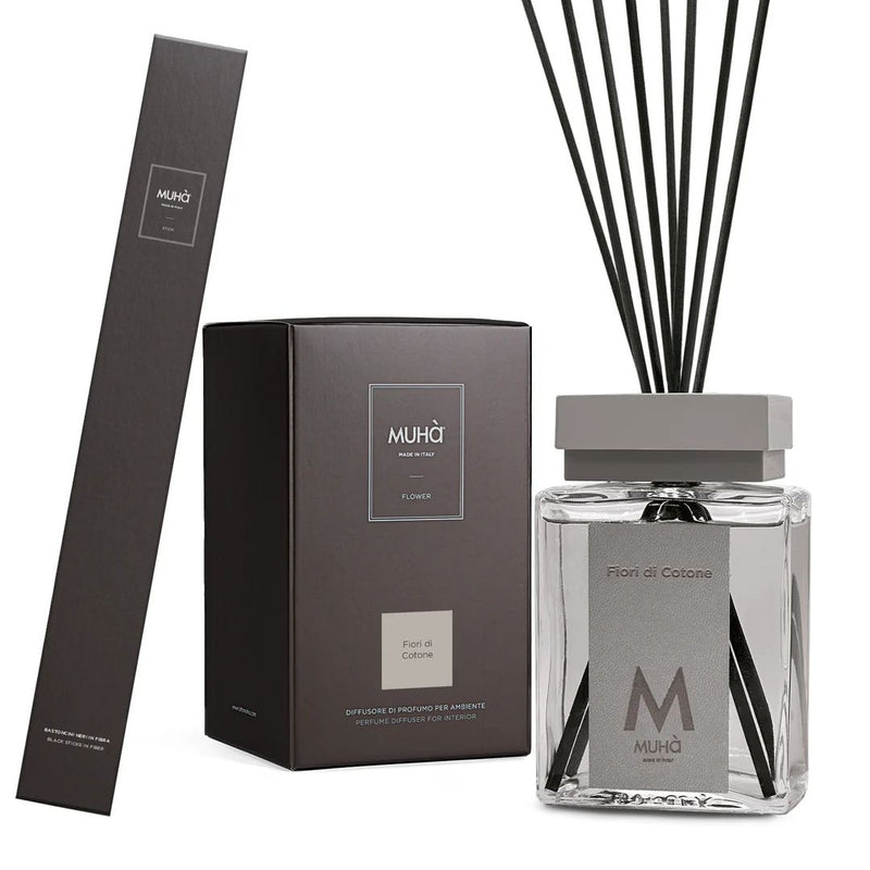 Muhà Luxe Diffuseur de Parfum d'Ambiance avec Bâtonnets Fleurs de Coton 1 000 ml