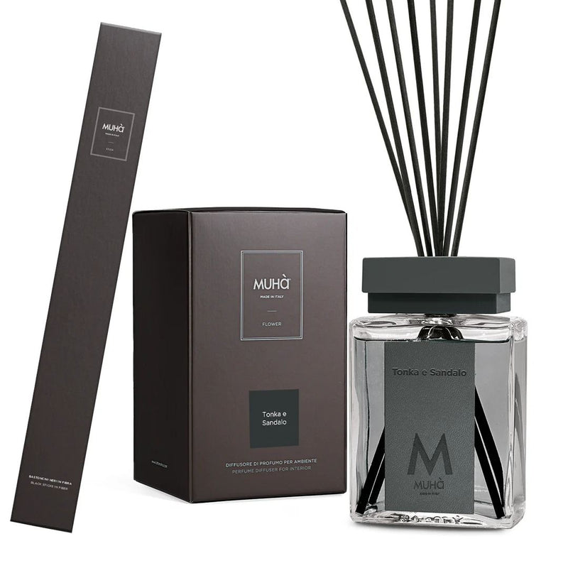 Muhà Luxe Parfum Diffuseur d'Ambiance avec Bâtonnets Tonka et Santal