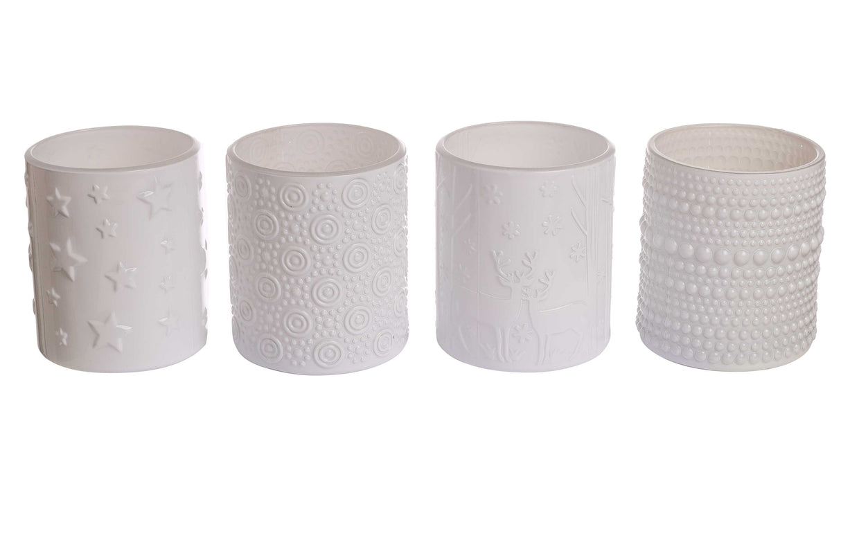 ARPIMEX Christmas Candle Holder Jar, Diameter 8.8 cm, Height 10 cm, Assorted, White Glass, 1 pc.
