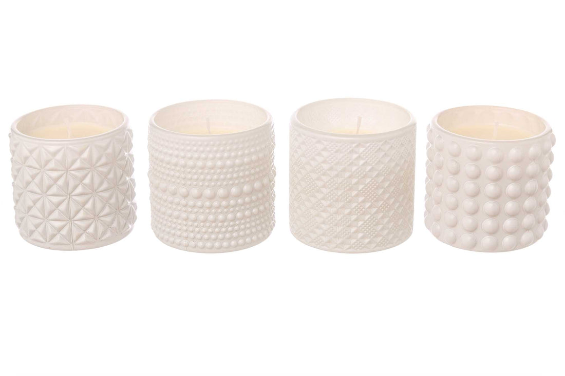 Pot en verre avec cire ARPIMEX Ø 7 cm H 6,8 cm Mix 4 pièces Blanc