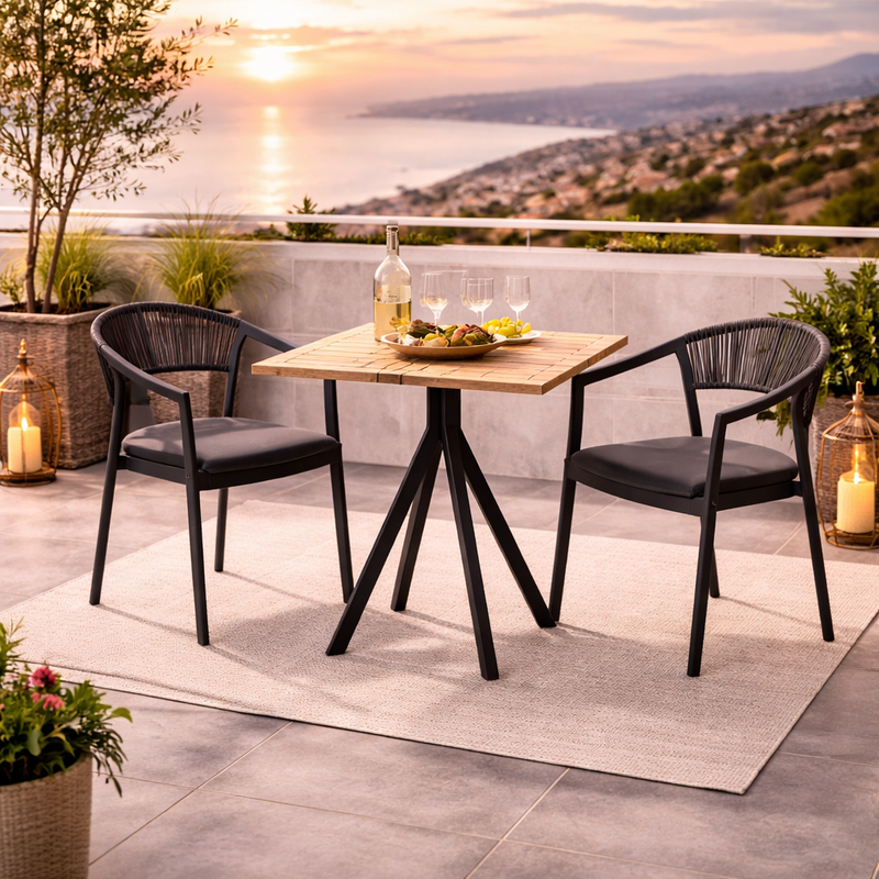 Moia Greenwood Chaise Fauteuil Cagliari en Aluminium Anthracite – Fauteuil d'extérieur avec Wicker Anthracite et Textilene Gris Clair