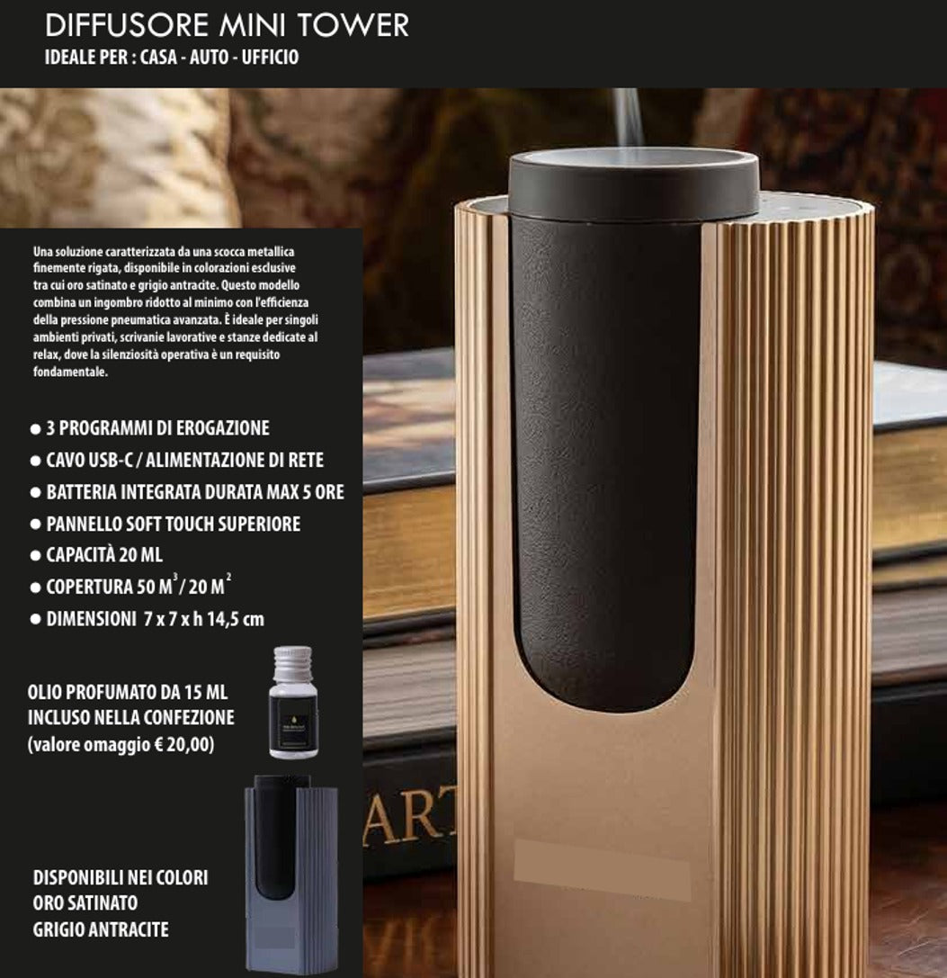 DESSENZE Dessenze Diffuseur de Parfum Haute Pression Mini Tower Gris Anthracite – Diffuseur d'Ambiance Fruits Rouges