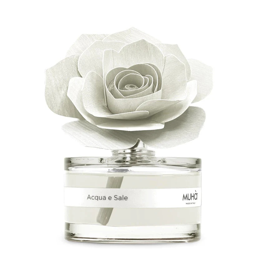 Muhà Diffuseur de parfum Rose Blanche Bombonière Eau et Sel 50ml