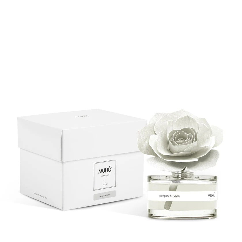Muhà Diffuseur de parfum Rose Blanche Bombonière Eau et Sel 50ml