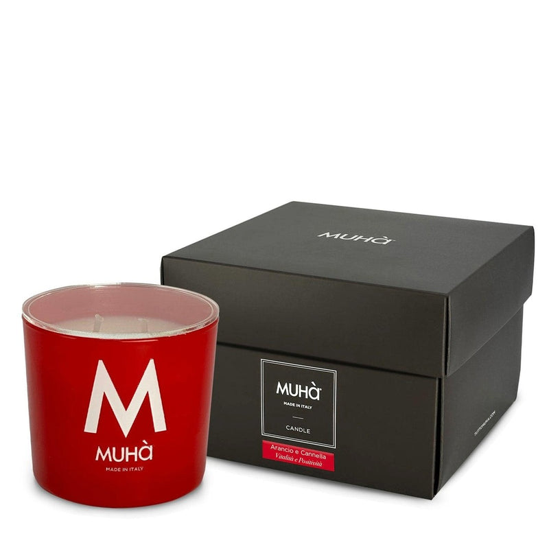 Muhà Candela Profumata Arancio e Cannella 500 g Ø10,5xH11,9 cm – Candela Aromatica Decorativa per la Casa e Idea Regalo