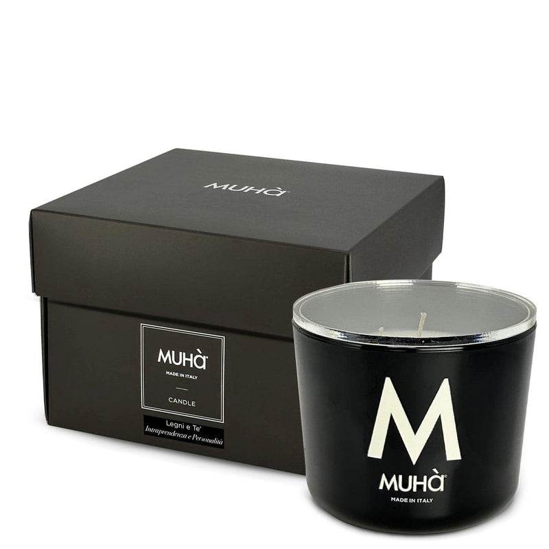 Muhà Bougie Parfumée Bois et Thé 500 g Ø10,5xH11,9 cm – Bougie Aromatique Décoratives pour la Maison et Idée Cadeau