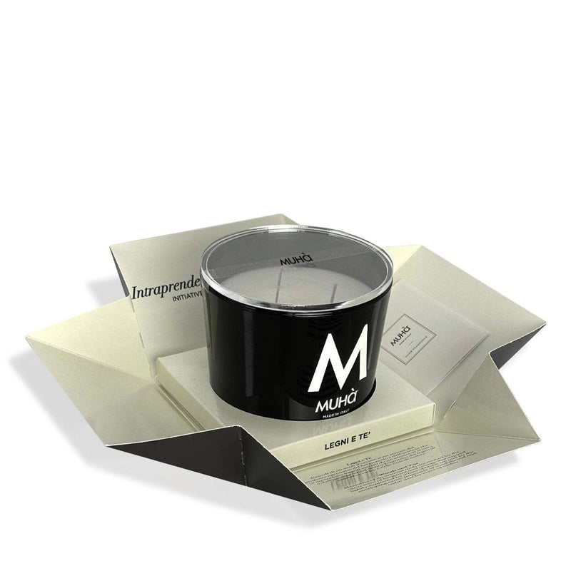 Muhà Bougie Parfumée Bois et Thé 500 g Ø10,5xH11,9 cm – Bougie Aromatique Décoratives pour la Maison et Idée Cadeau
