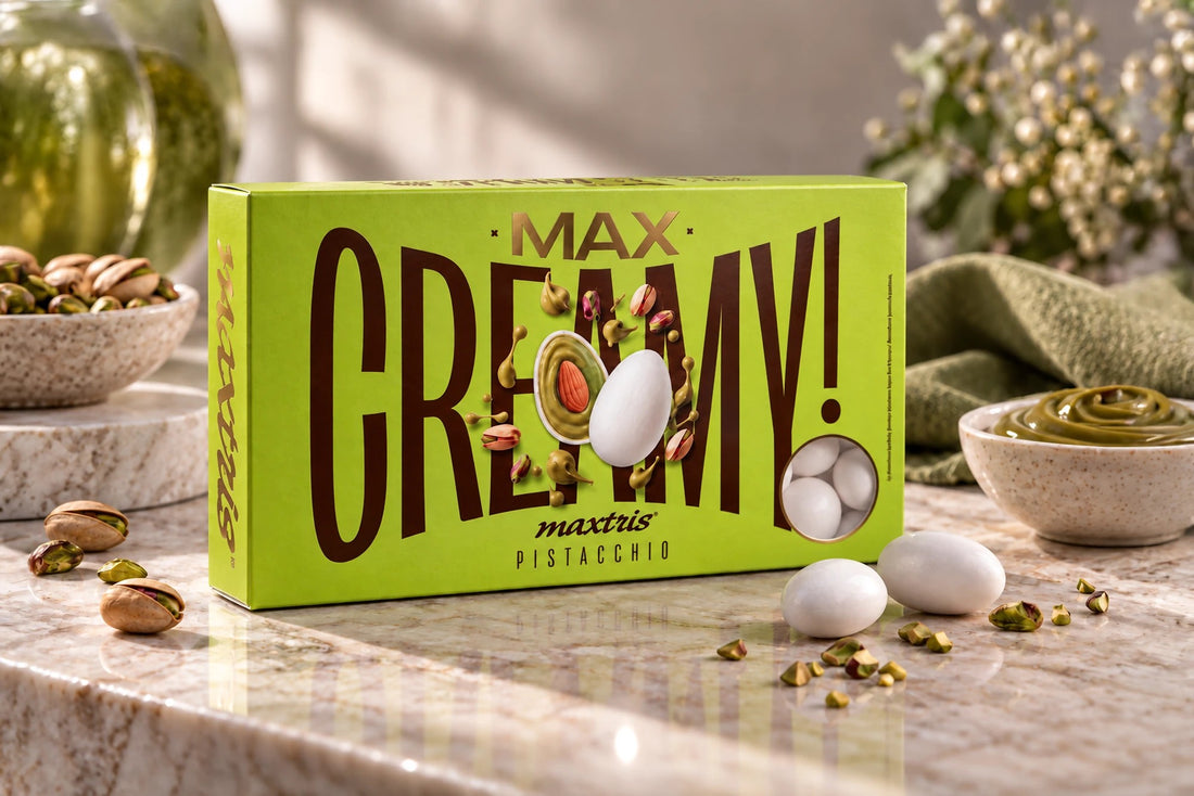 Maxtris Confetti Creamy Max Gusto Pistacchio Bianchi 1 kg – Confetti Golosi al Pistacchio per Matrimoni, Cerimonie, Feste e Confettate