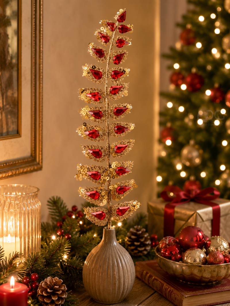 Décoration de Noël EDG Enzo De Gasperi Fern Diamonds Pick H 25 cm 23 Gemmes Rouge