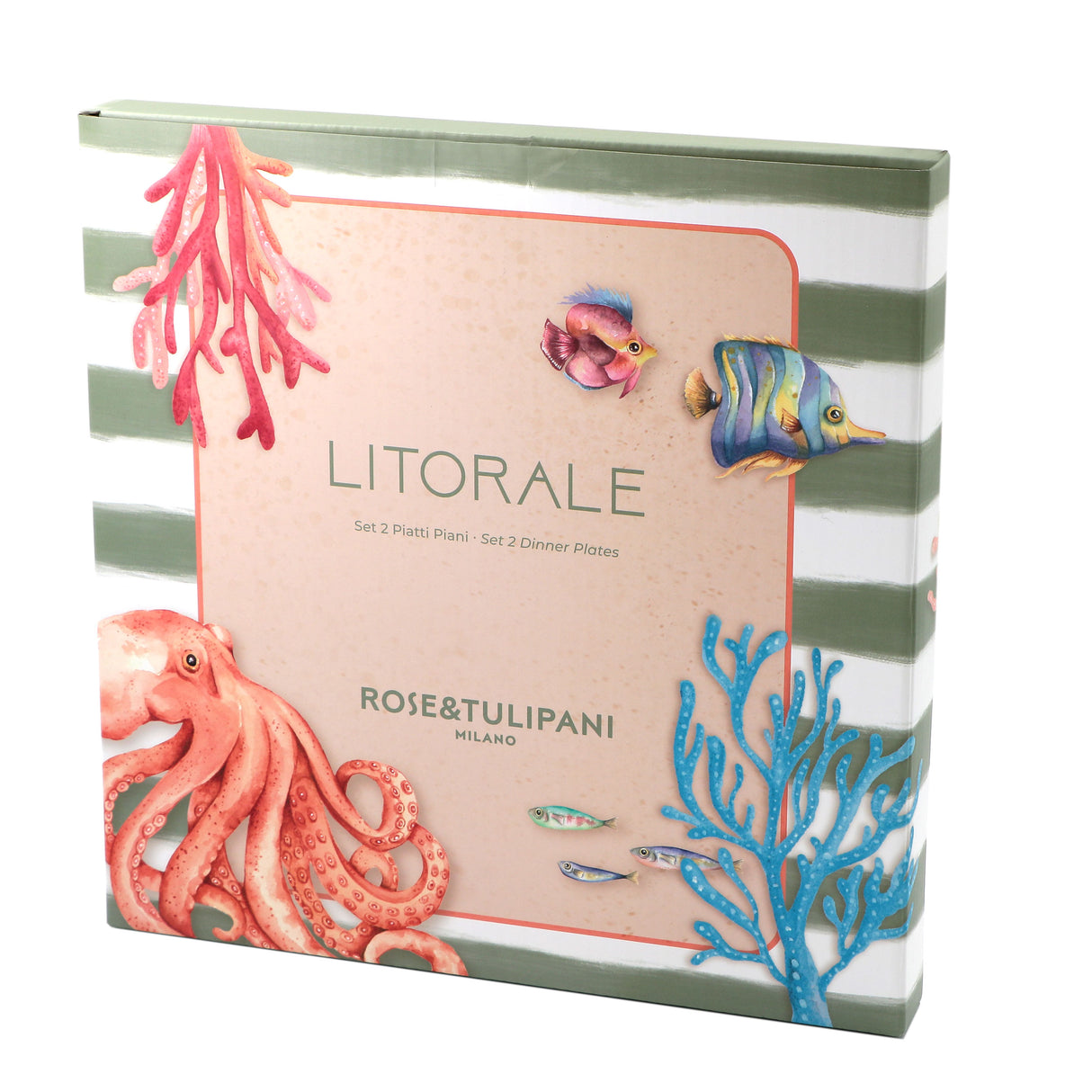 ROSE &amp; TULIPS Coastal Set of 2 Flat Plates D 27 cm Coral Alice Melamine