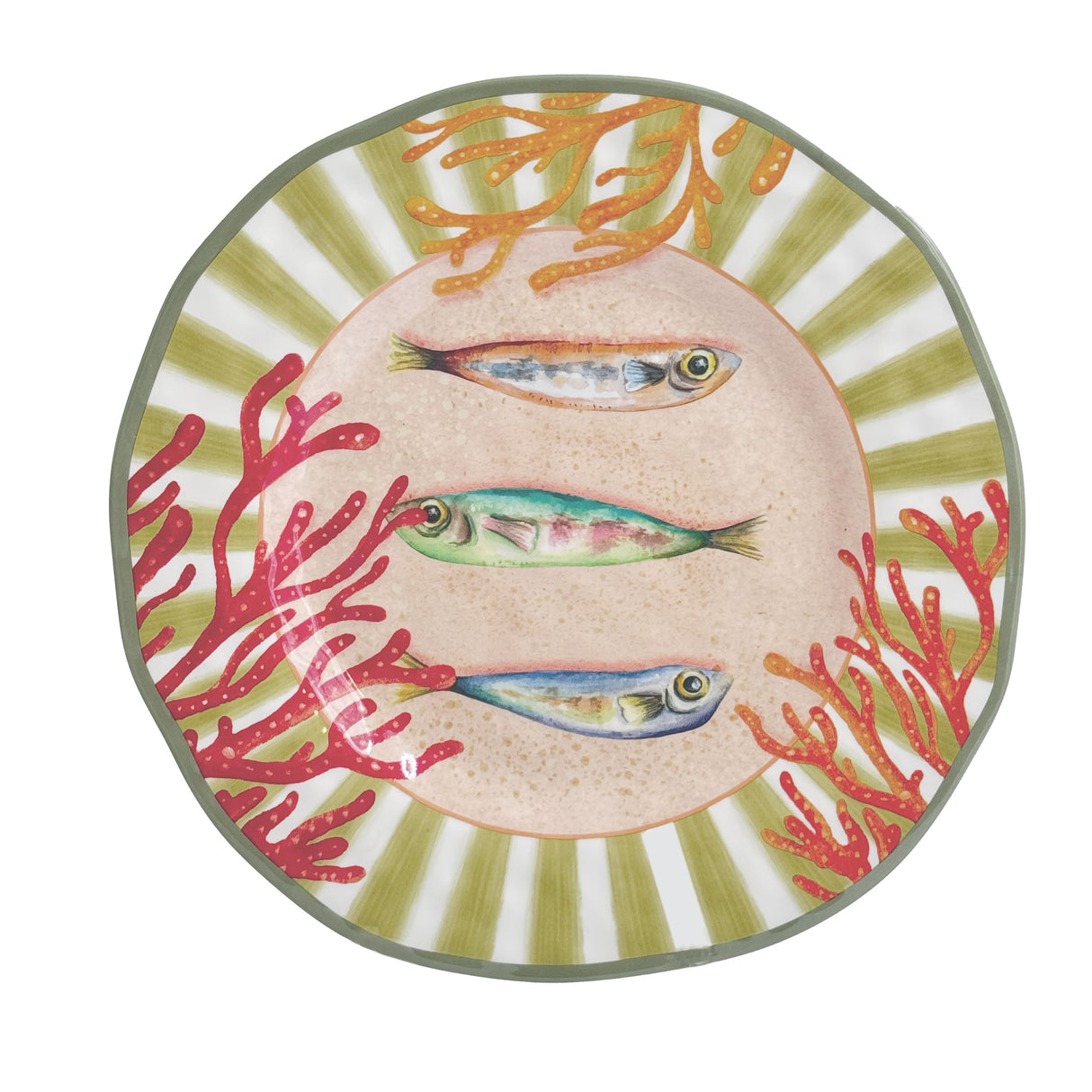 ROSE &amp; TULIPS Coastal Set of 2 Flat Plates D 27 cm Coral Alice Melamine